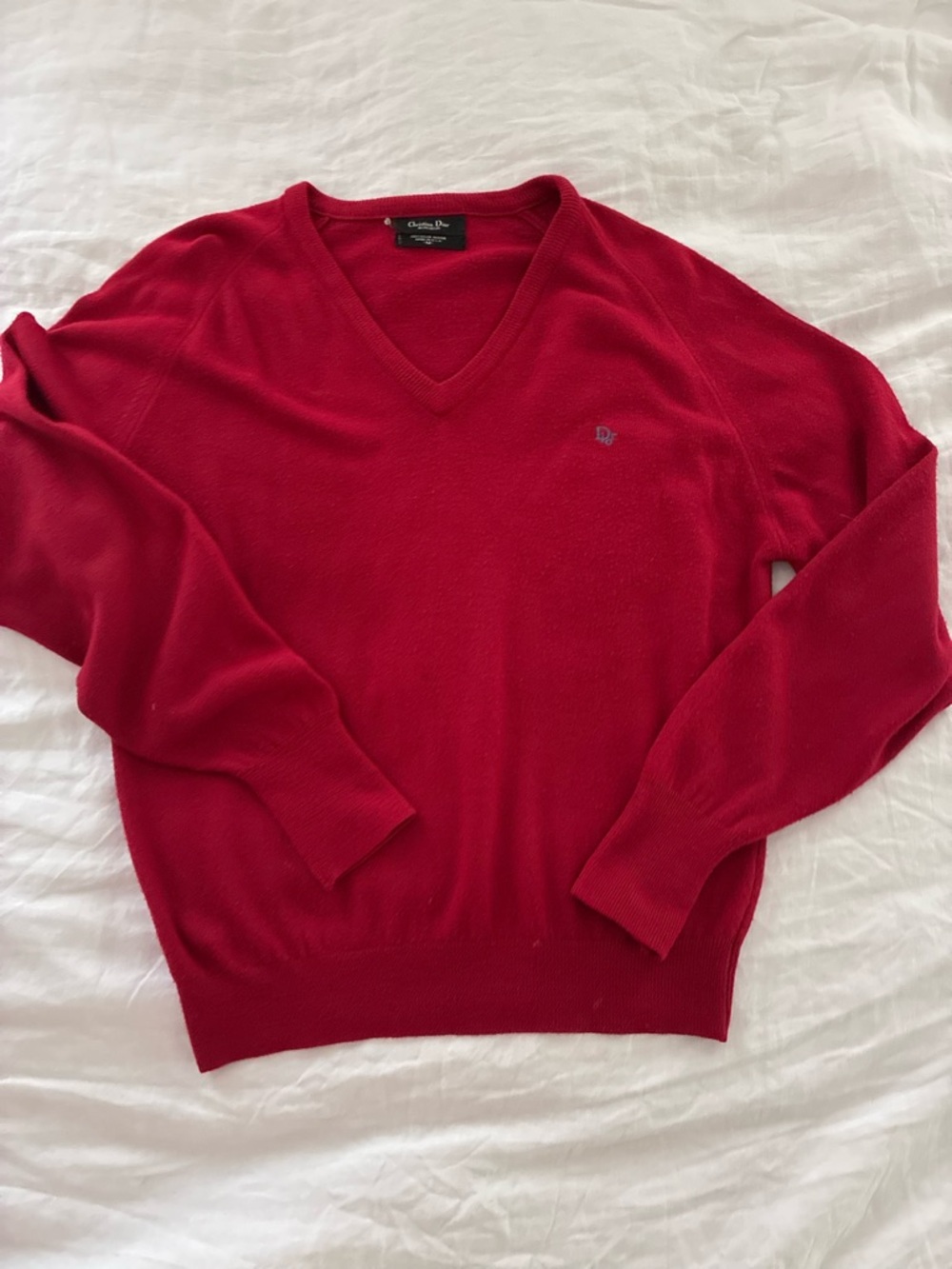 Vintage Christian Dior Red V-Neck Sweater